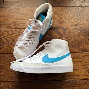 Nike White and Teal High-Top Sneakers